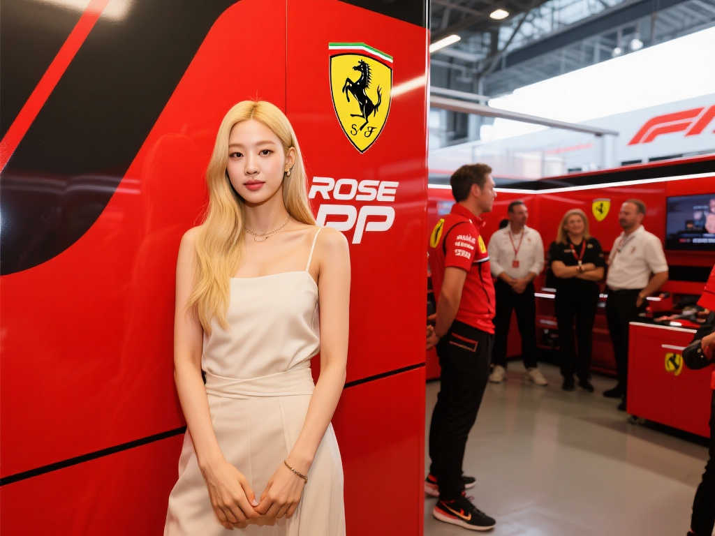 惊艳!韩国歌手ROSÉ亮相法拉利P房,与老汉会面并为冲刺赛挥旗🏁